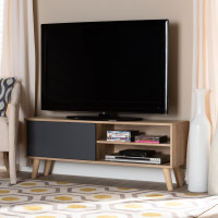 Baxton Studio TV8009-OakGrey-TV Baxton Studio Mallory Modern and Contemporary Two-Tone Oak Brown and Grey Finished Wood TV Stand